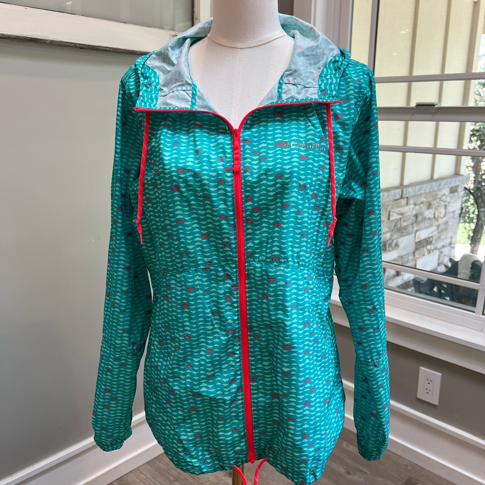 Columbia Lightweight Turquoise Hooded Windbreaker Jacket - Women's